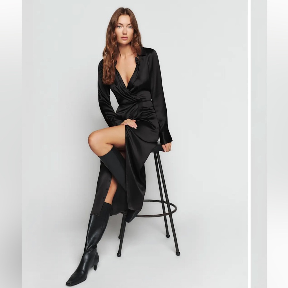Reformation Lyon Silk Dress Black - Size 4 NWT